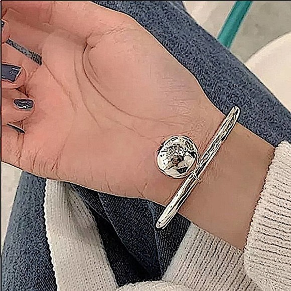 NEW STERLING SILVER CHARM BALL BANGLE BRACELET - Picture 4 of 14